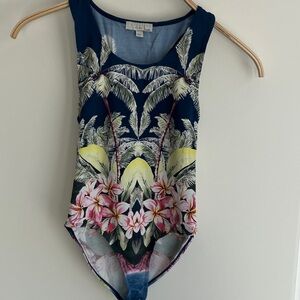 Stella McCartney Kids Navy Blue Tropical Print Swimsuit Size 10